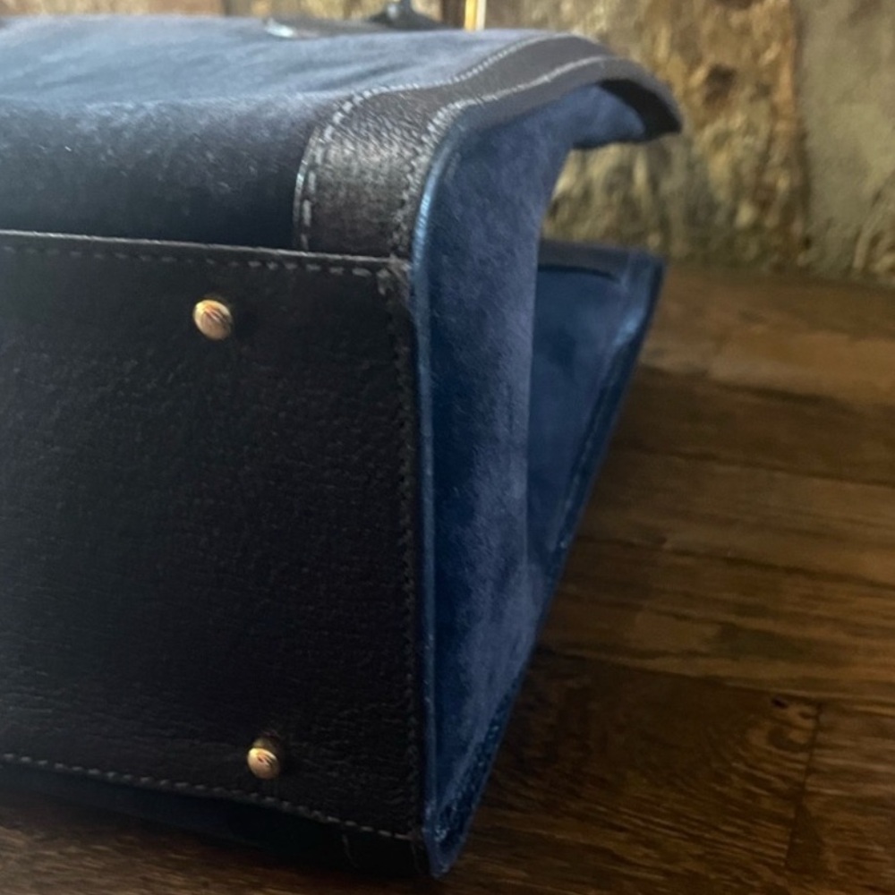 Gucci vintage Navy Suede Tote with Bamboo Handles - Picture 5 of 16